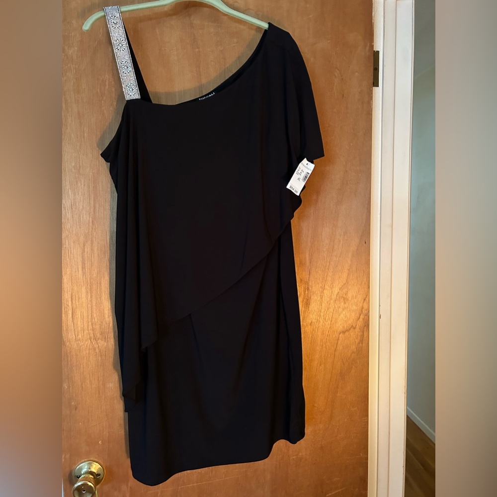 NWT  black dress with rhinestone embellished strap